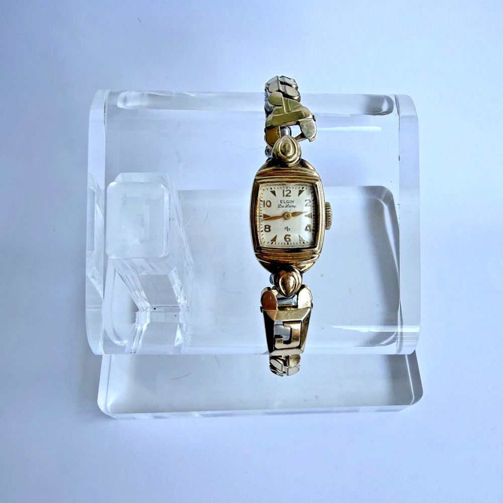 Vintage Elgin De Luxe Watch 10K Gold Filled Art Deco Stretch Band Runs